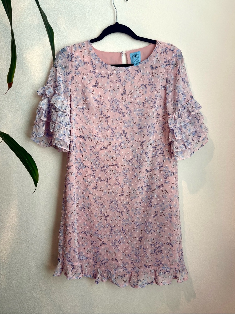 Cece Pink & Lavender Ruffle Sleeve Mini Dress, Garden Party Cottagecore Wear